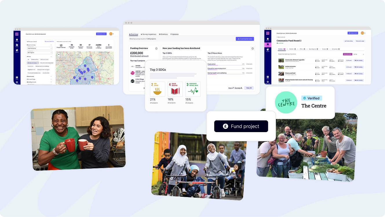 ActionFunder platform dashboard interface abstracted