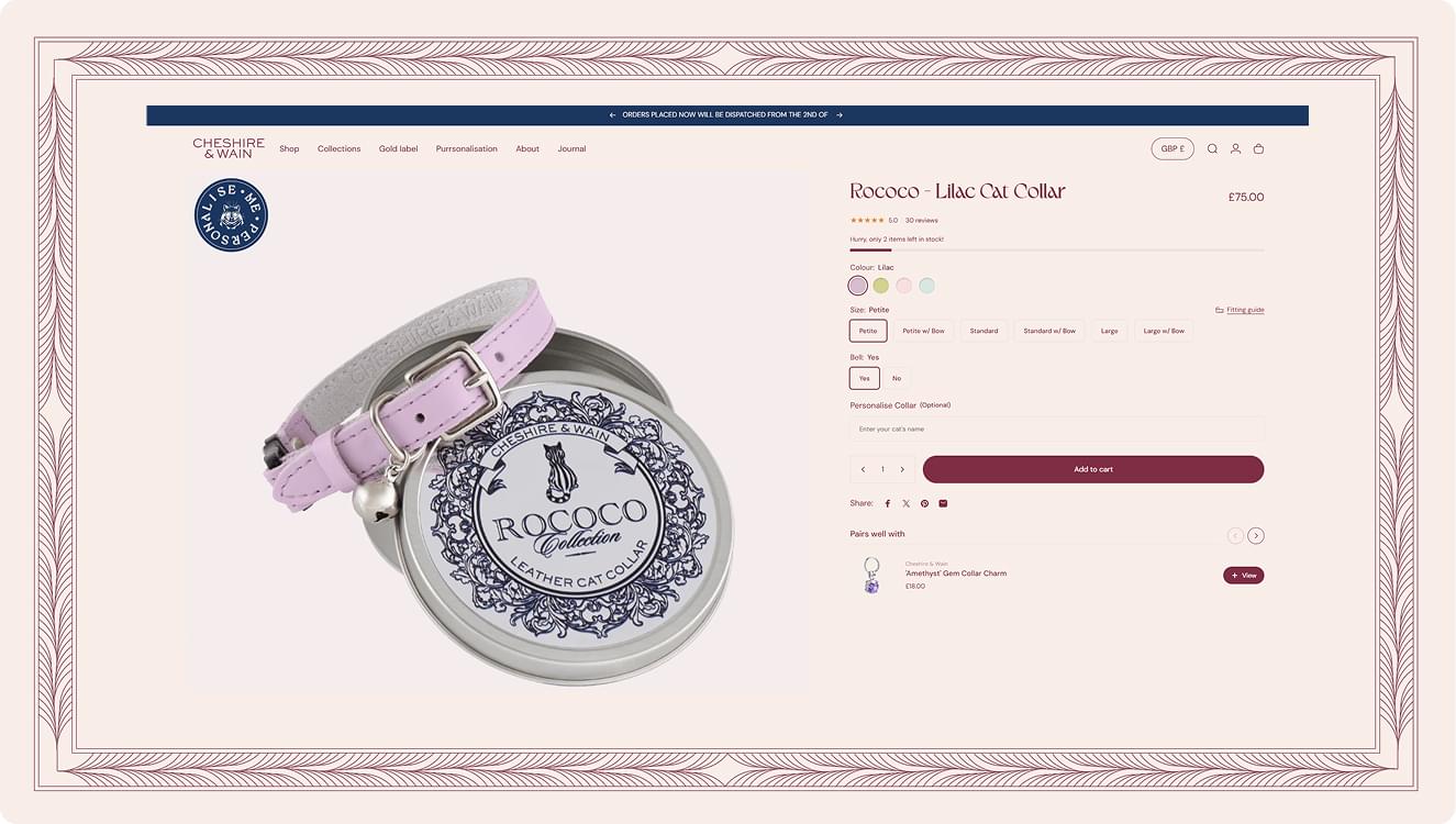 Cheshire and Wain e-commerce product page