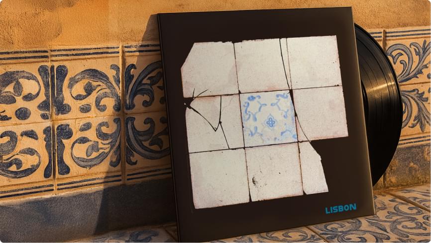 Lisbon EP resting against a Portugese wall.